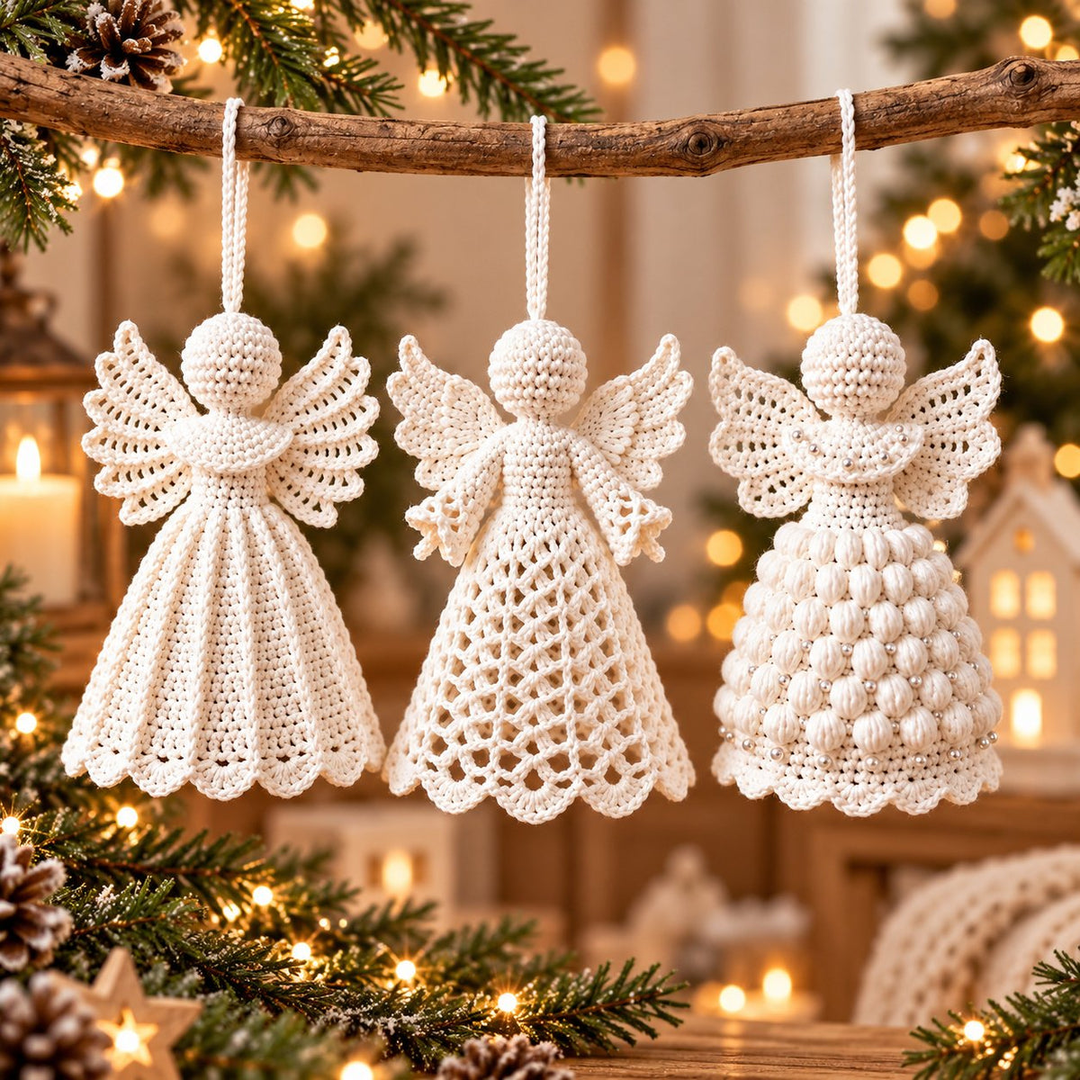 3 Christmas Angel Ornament Crochet Patterns PDF – Scallop, Lace & Puff Designs