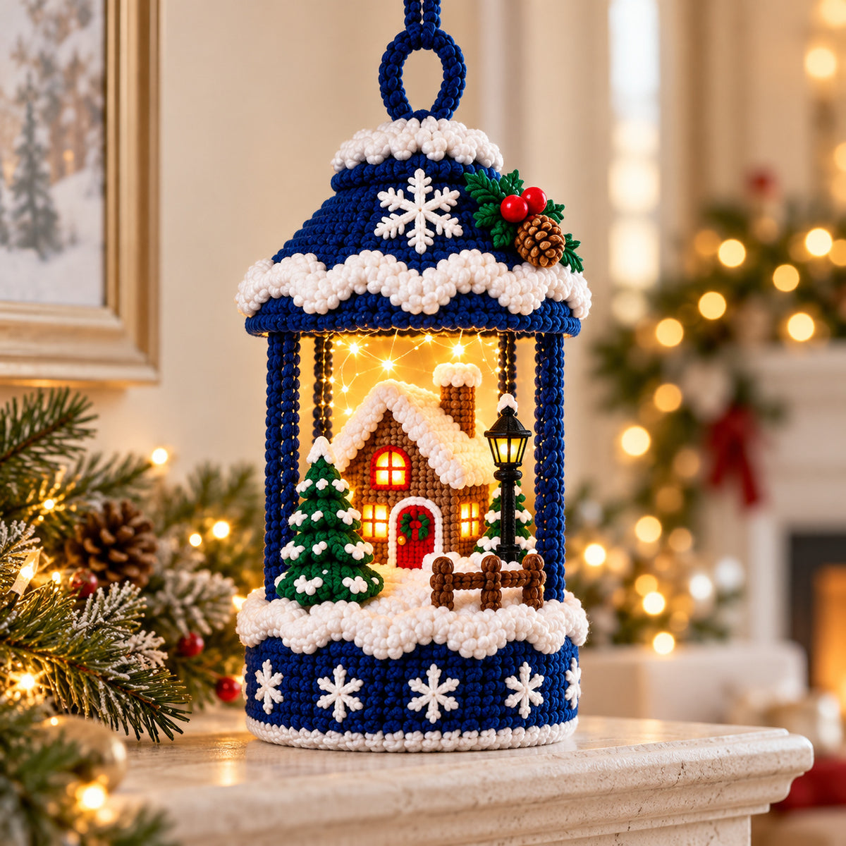 3 Christmas Lantern Crochet Patterns Bundle PDF – Snowman, Cottage & Santa
