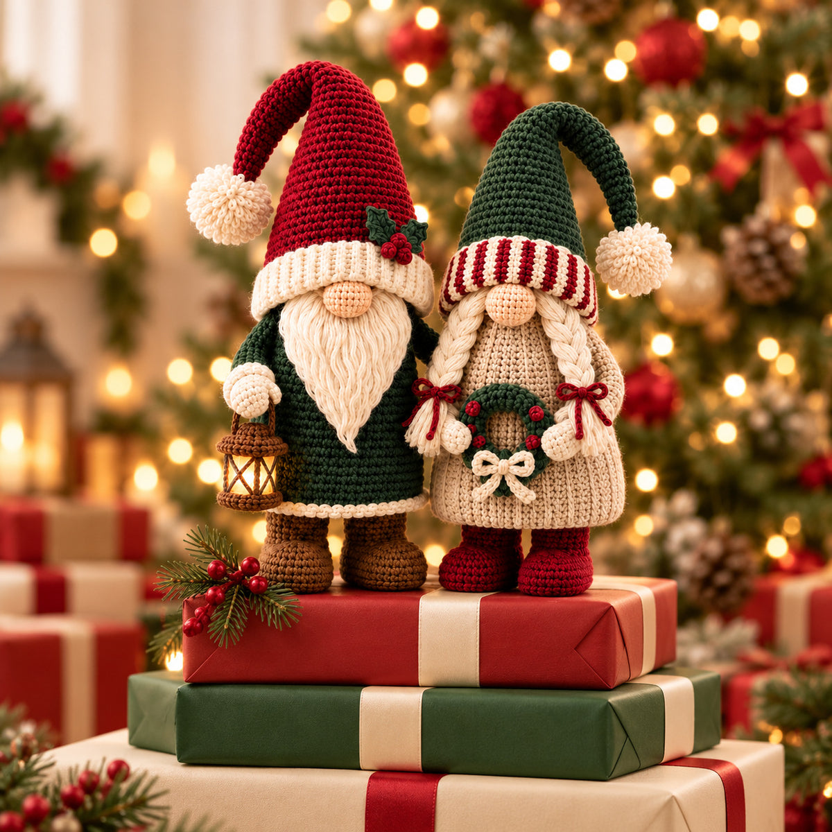 Winter Gnome Couple Crochet Pattern PDF – Scandinavian Christmas Amigurumi