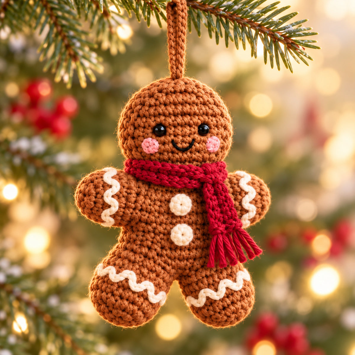 Gingerbread Ornament Crochet Pattern PDF – Scarf, Bow & 3 Colorways