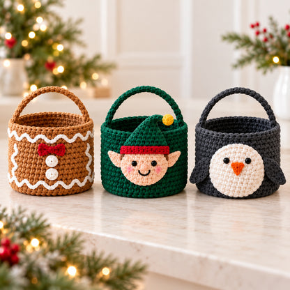 9 Christmas Crochet Basket Patterns Bundle PDF – Santa, Snowman, Reindeer & More