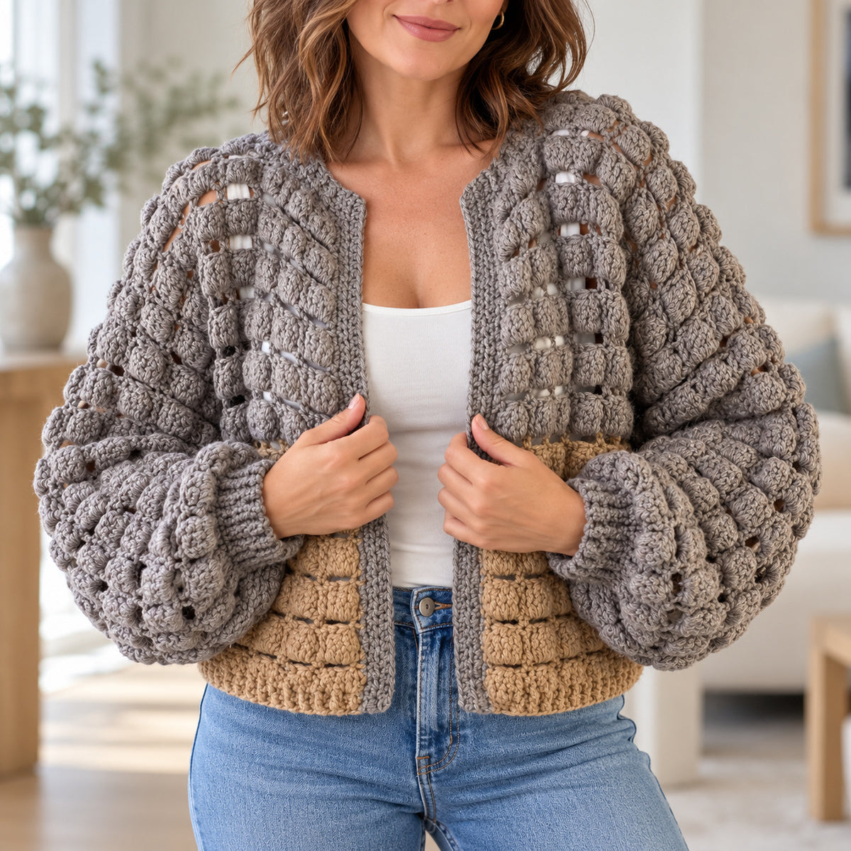 BRIK Cardigan Crochet Pattern PDF – Women’s Granny Square Jacket S–XL + Video