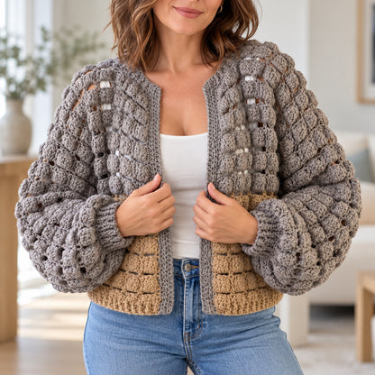 BRIK Cardigan Crochet Pattern PDF – Women’s Granny Square Jacket S–XL + Video
