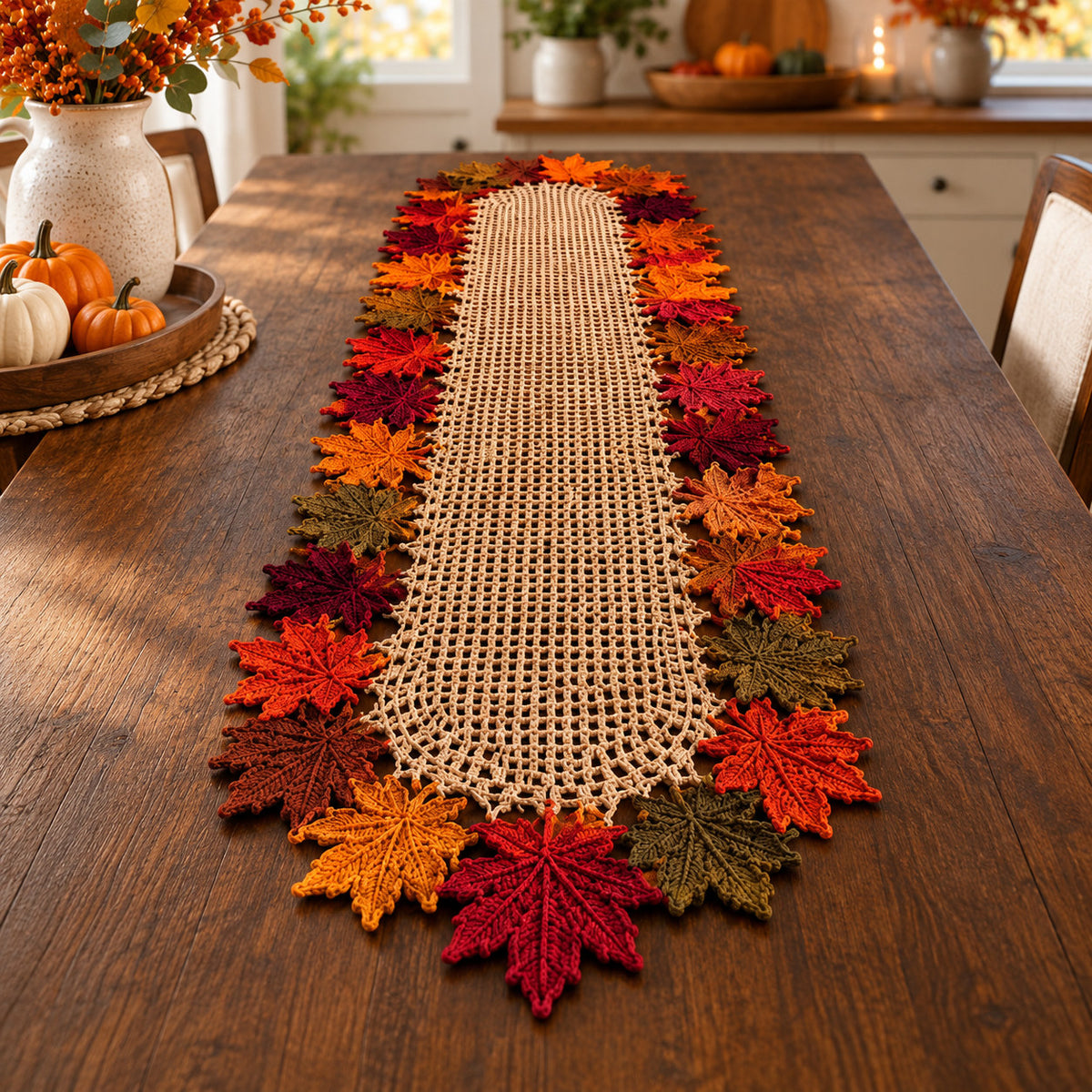 3 Crochet Table Runner Patterns Bundle PDF – Autumn Leaves & Sunflowers