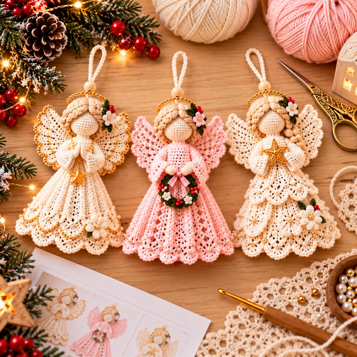 3 Christmas Angel Ornament Crochet Patterns PDF – Heirloom Lace Tree Decor