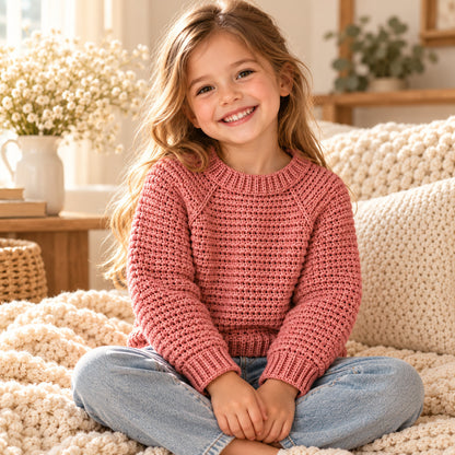 Kids Seamless Raglan Sweater Crochet Pattern PDF – Sizes 1–10 Years