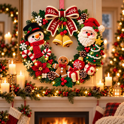 Christmas Wreath Crochet Pattern PDF – Santa, Snowman, Gingerbread & Poinsettia