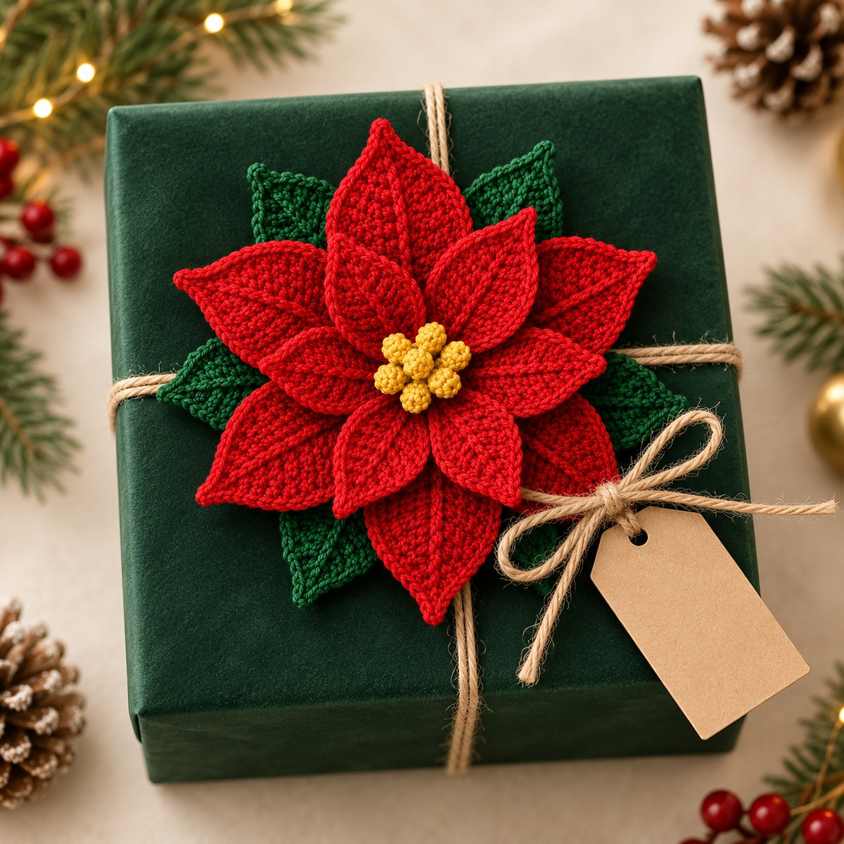 Layered Poinsettia Crochet Pattern PDF – Red Christmas Flower Decor
