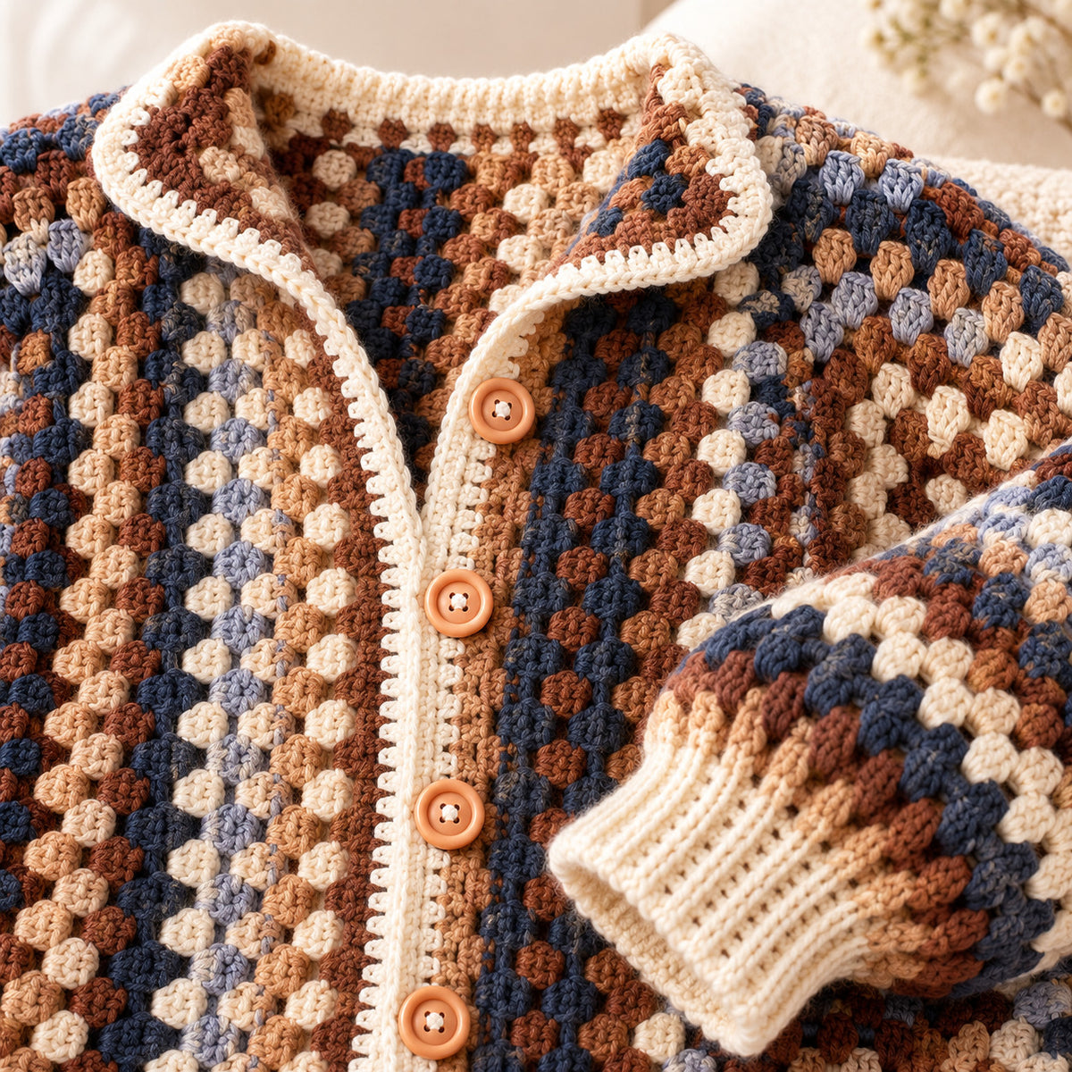 Granny Square Cardigan Crochet Pattern PDF – Oversized Boho Sweater XS–XXL