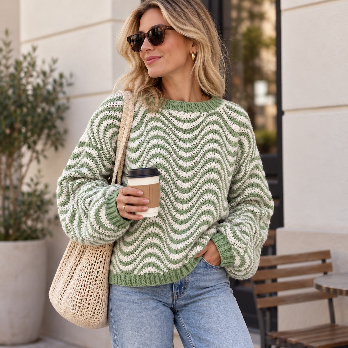 Wavy Striped Sweater Crochet Pattern PDF – Oversized Women’s Pullover