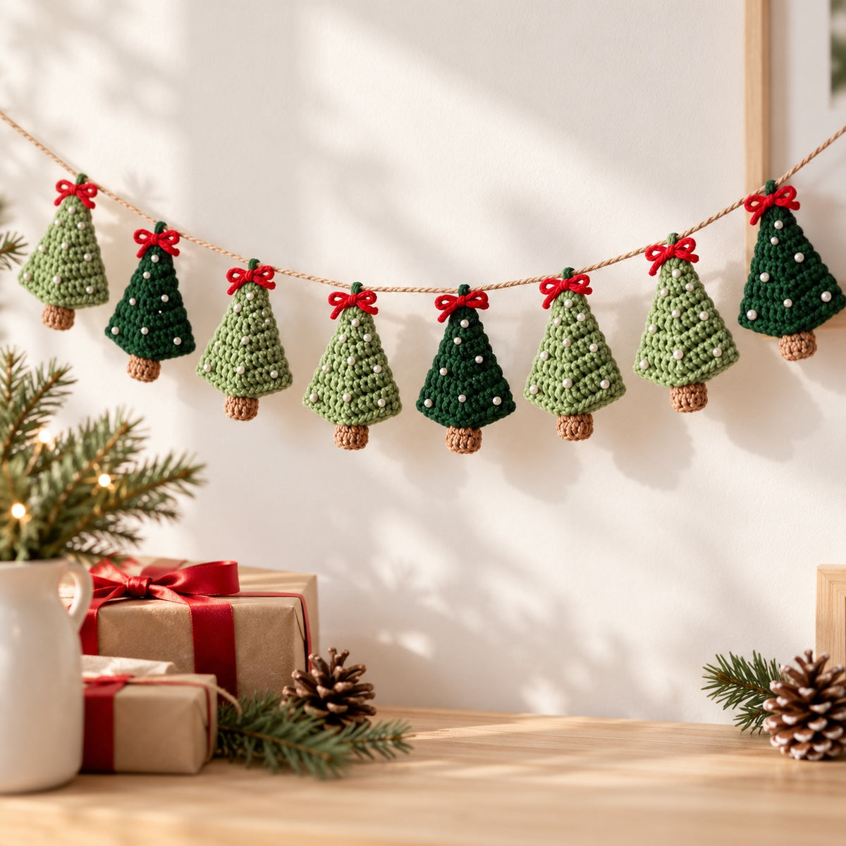 Mini Christmas Tree Garland Crochet Pattern PDF – Holiday Ornament Decor