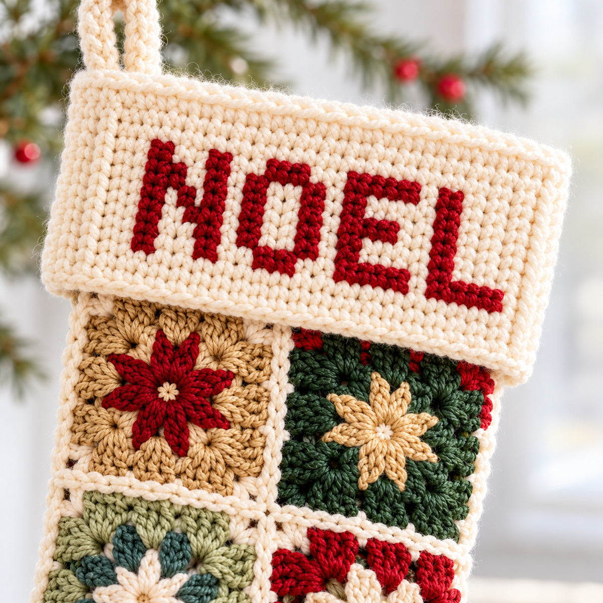 Personalized Granny Square Christmas Stocking Crochet Pattern PDF – 3 Sizes + A–Z Charts