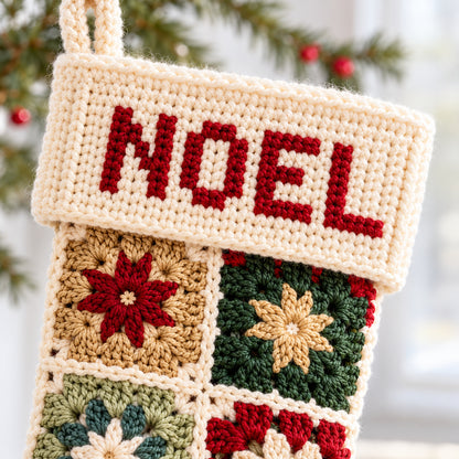 Personalized Granny Square Christmas Stocking Crochet Pattern PDF – 3 Sizes + A–Z Charts