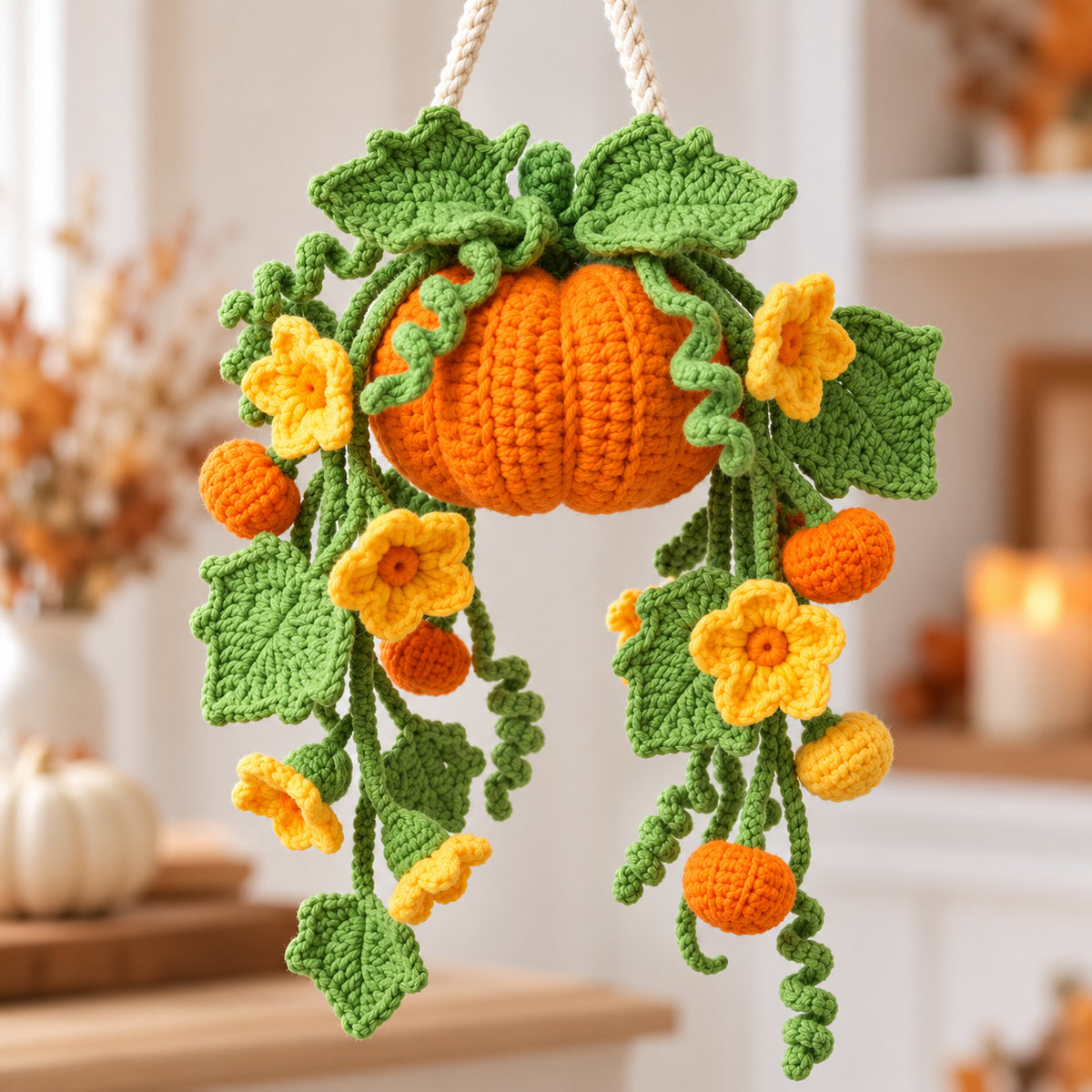 Pumpkin Hanging Plant Crochet Pattern PDF – Fall Wall Decor