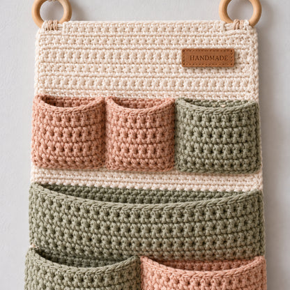 6 Pocket Crochet Wall Organizer Pattern PDF – Boho Hanging Storage