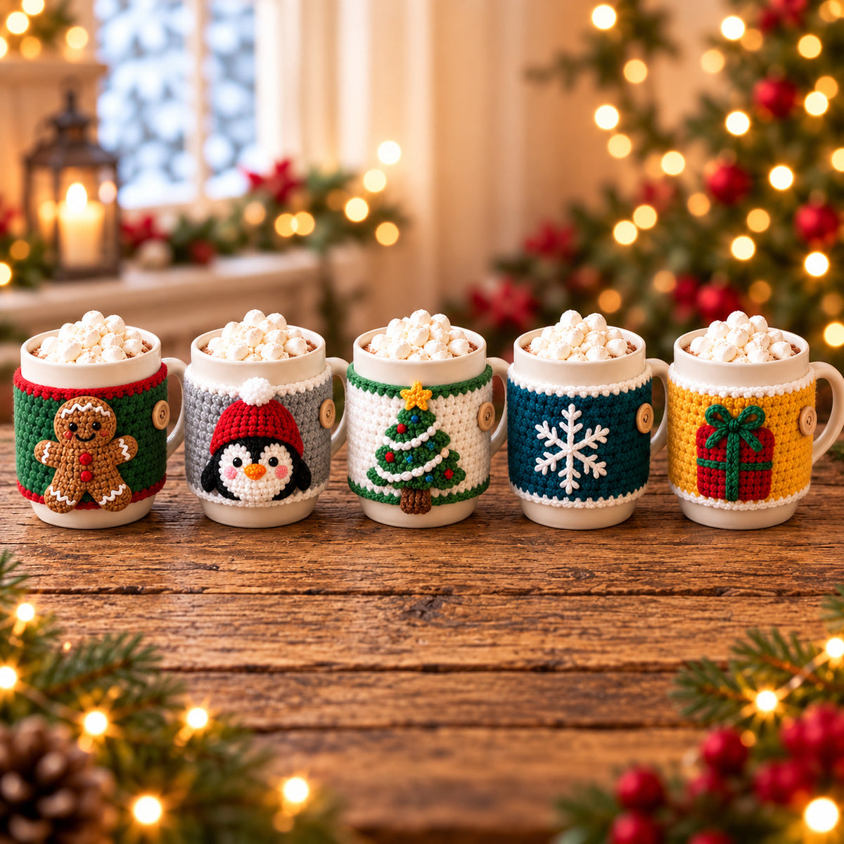 10 Christmas Mug Cozy Crochet Patterns Bundle PDF – Beginner Holiday Cup Covers