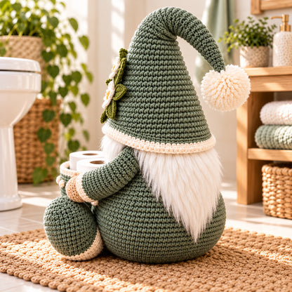 Gnome Toilet Paper Holder Crochet Pattern PDF – Bathroom Storage Basket