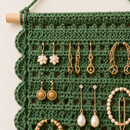 Crochet Jewellery Holder Pattern PDF – Boho Wall Hanging Organizer