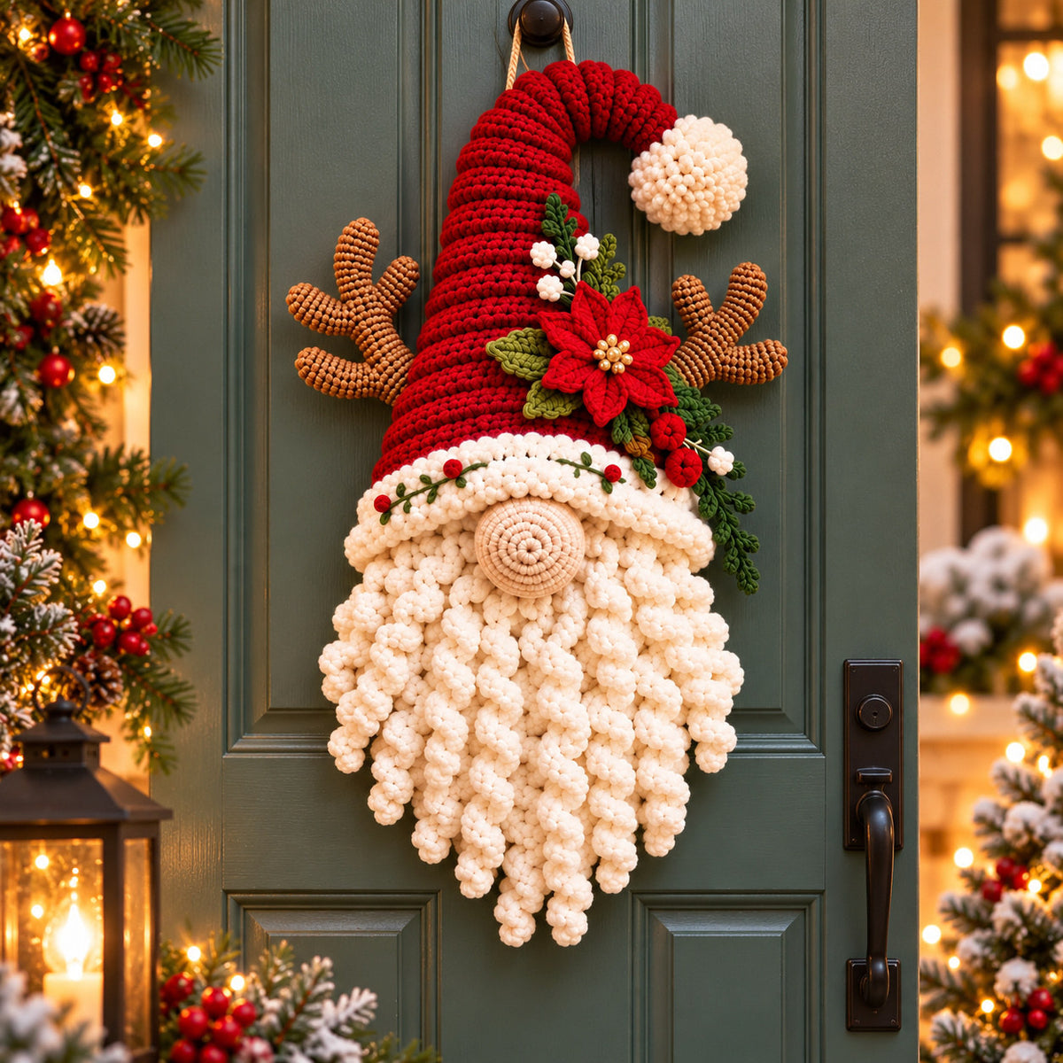 Christmas Reindeer Gnome Crochet Pattern PDF – Santa Hat Door Hanger