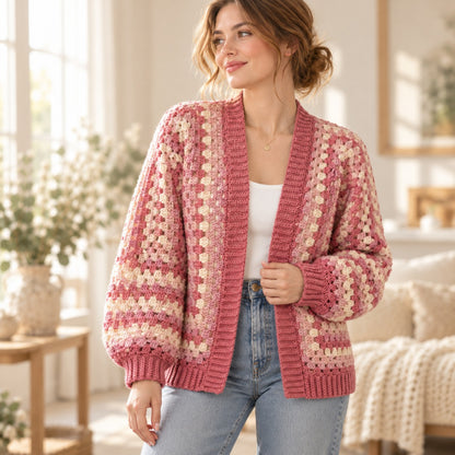 Granny Hexagon Cardigan Crochet Pattern PDF – XS–5XL Hexi Sweater