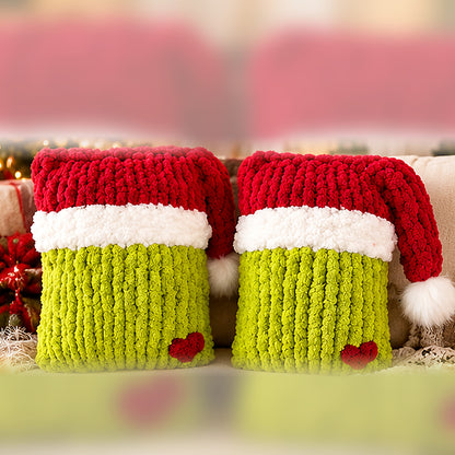 Mischievous Green Santa Pillow Hand Knit Pattern PDF – Chunky Christmas Decor