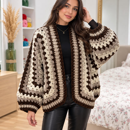 Hexagon Cardigan Crochet Pattern PDF – Oversized Chunky Sweater S/M–L/XL