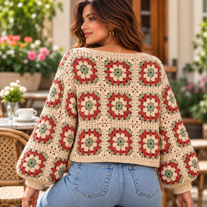 Boho Granny Square Cardigan Crochet Pattern PDF – Vintage Style