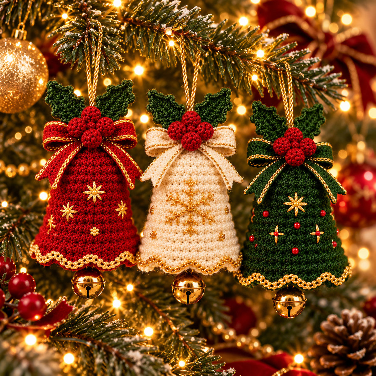 Christmas Crochet Wreath Pattern PDF – Poinsettia, Leaves & Berries