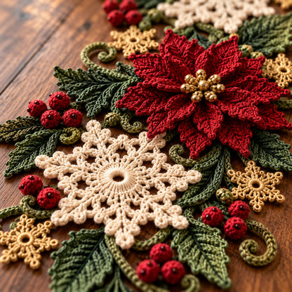 Christmas Poinsettia Snowflake Table Runner Crochet Pattern PDF – 68–72 in Holiday Centerpiece