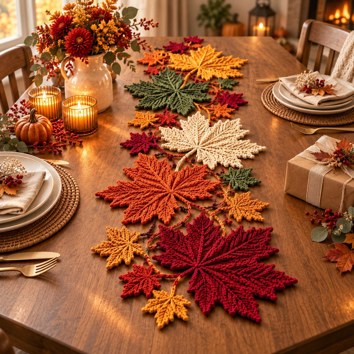 Autumn Maple Leaf Table Runner Crochet Pattern – Botanical Fall Decor PDF