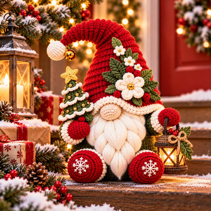 Christmas Gnome Crochet Pattern PDF – Lantern, Mini Tree & Flower Hat