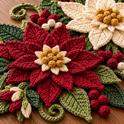 Poinsettia Snowflake Crochet Table Runner Pattern PDF – Christmas Decor