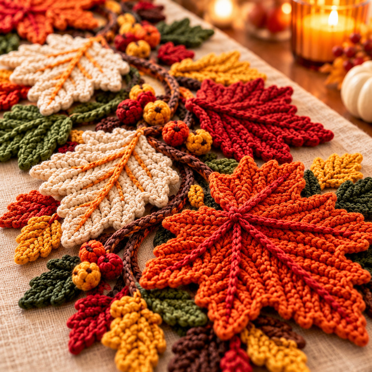 Maple Leaf Crochet Pattern PDF – Fall Table Runner & Thanksgiving Decor