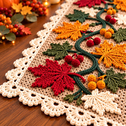 Crochet Maple Leaf Table Runner – Handmade Fall & Thanksgiving Decor