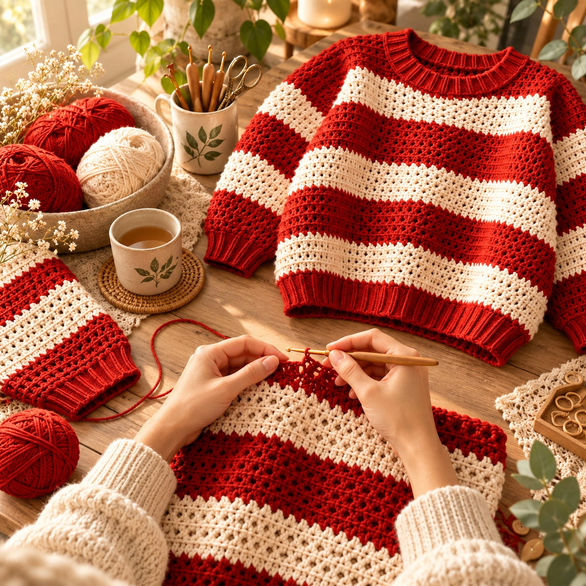 Striped Crochet Sweater Pattern PDF – Oversized Pullover 3XS–4XL