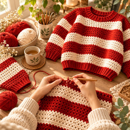 Striped Crochet Sweater Pattern PDF – Oversized Pullover 3XS–4XL