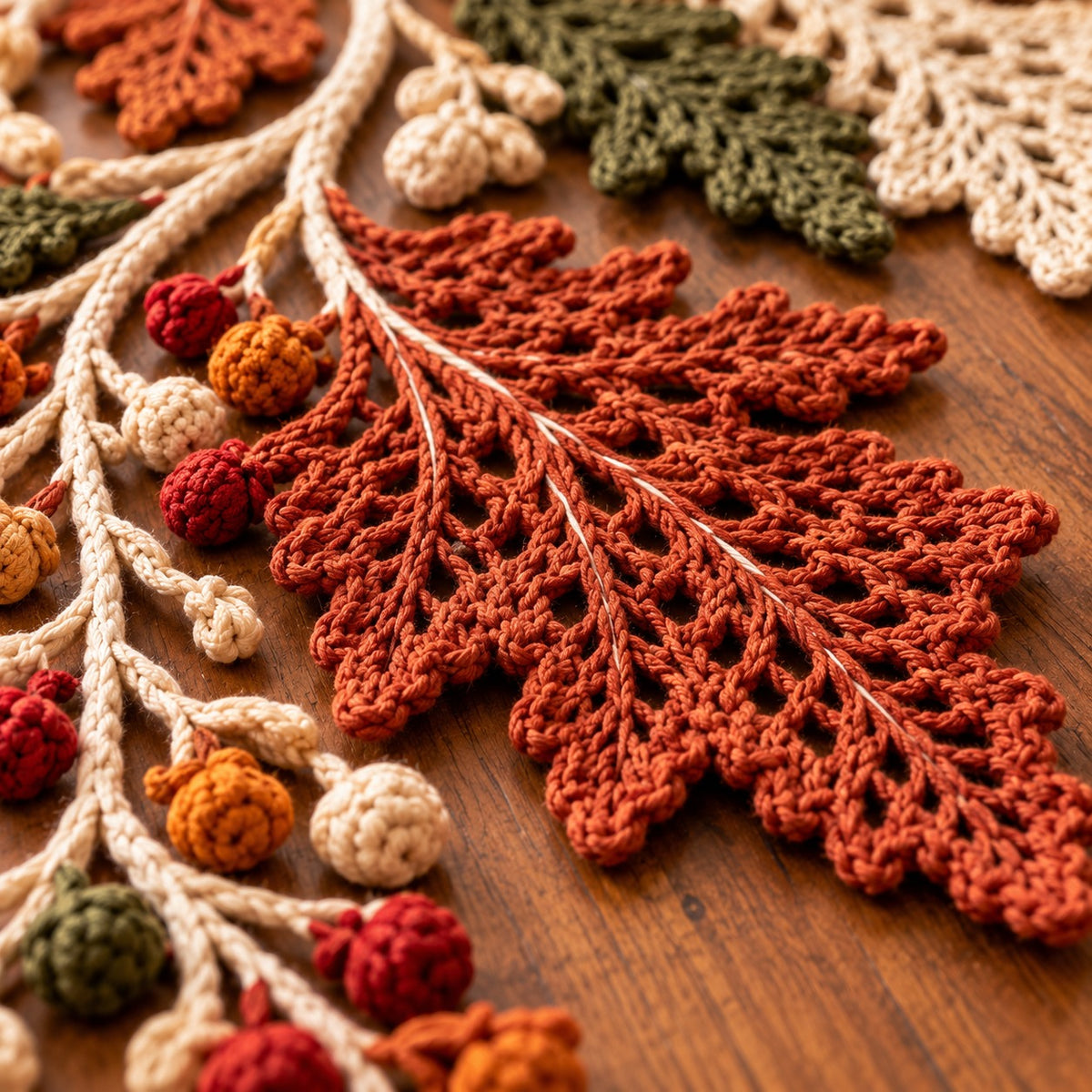 Autumn Leaf Table Runner & Coaster Set Crochet Pattern PDF – Botanical Lace