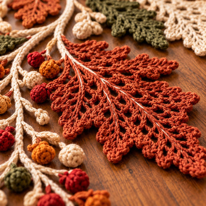 Autumn Leaf Table Runner & Coaster Set Crochet Pattern PDF – Botanical Lace