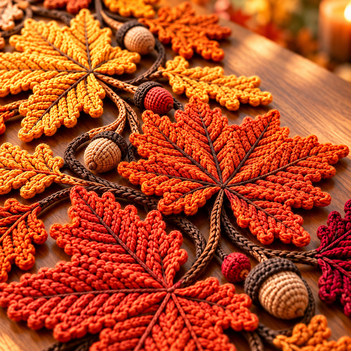 Autumn Leaves Table Runner Crochet Pattern PDF – Pumpkin Spice Gradient