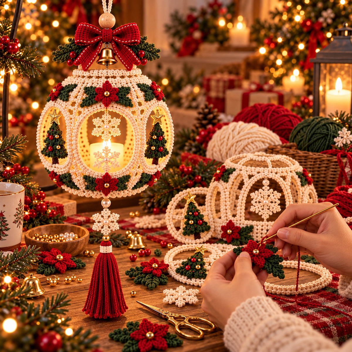 Crochet Christmas Lantern Pattern PDF – Light-Up Hanging Holiday Decor
