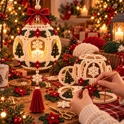 Crochet Christmas Lantern Pattern PDF – Light-Up Hanging Holiday Decor