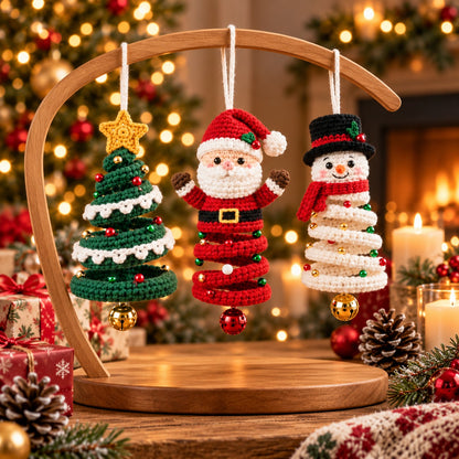 Crochet Christmas Ornament Set – Santa, Snowman & Tree Hanging Decor