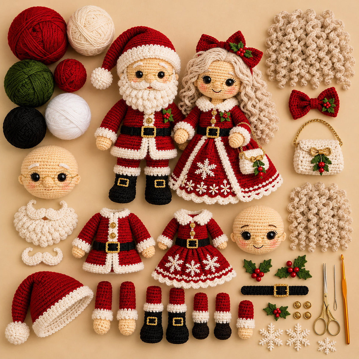 Santa & Mrs. Claus Crochet Pattern PDF – Christmas Amigurumi Doll Set