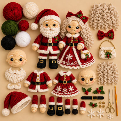 Santa & Mrs. Claus Crochet Pattern PDF – Christmas Amigurumi Doll Set