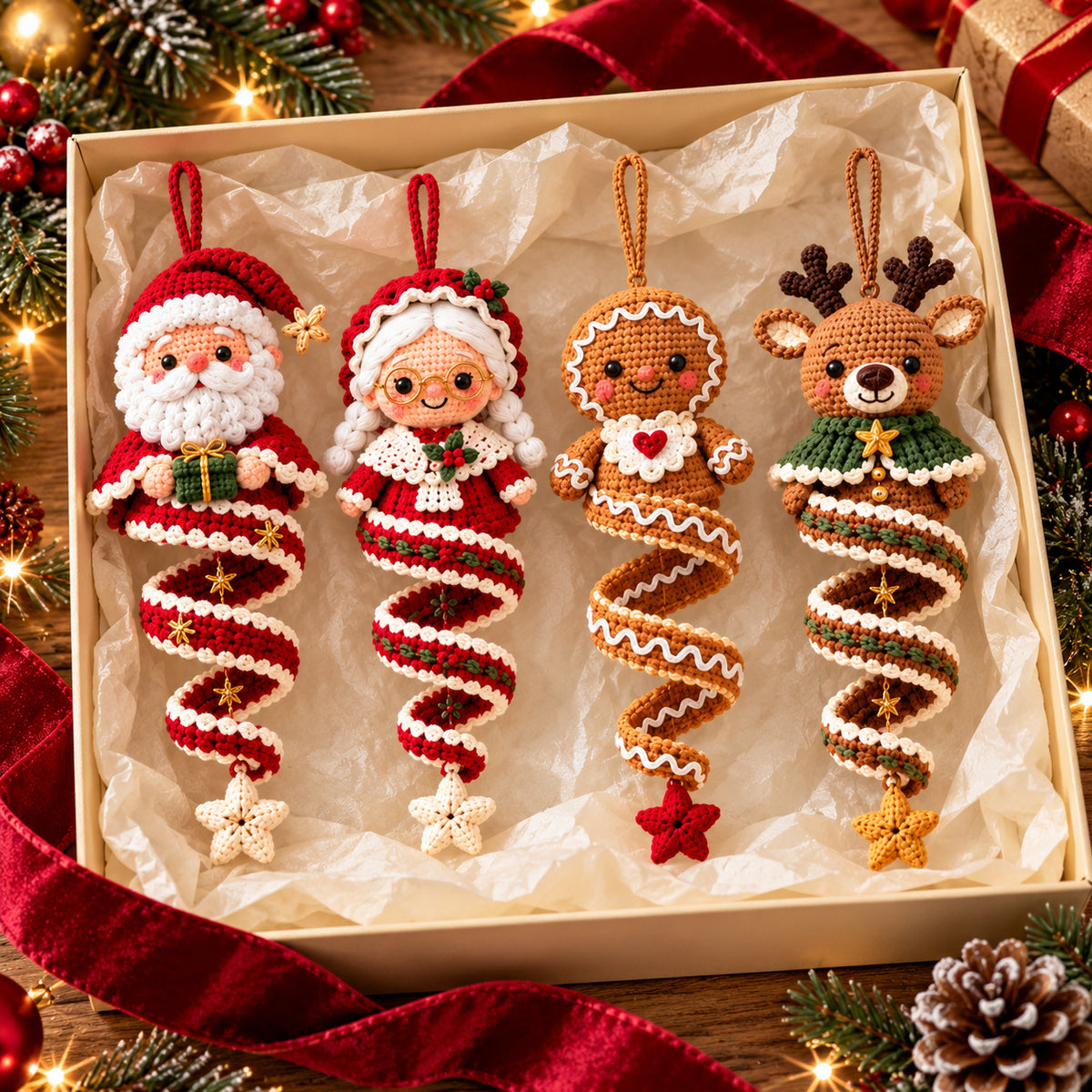 10 Christmas Spiral Ornament Crochet Patterns Bundle PDF – Santa, Snowman & More