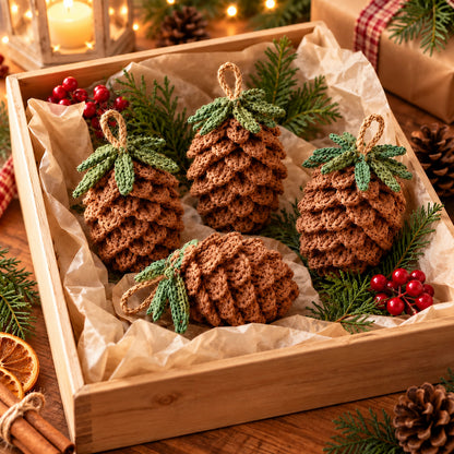Realistic Pine Cone Crochet Pattern PDF – Rustic Christmas Woodland Ornament