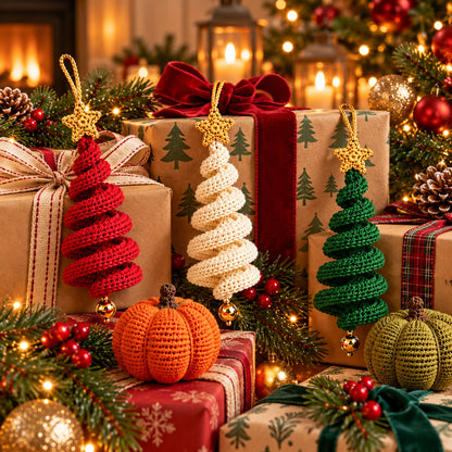 3D Spiral Christmas Tree Ornament Crochet Pattern PDF – Star & Bead Decor