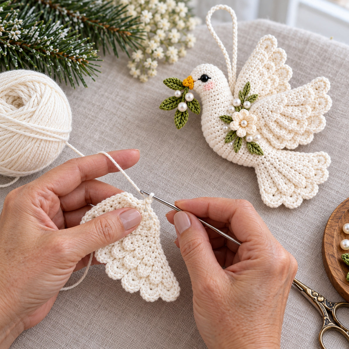 Crochet Peace Dove Ornament Pattern PDF – Christmas Wedding Memorial Decoration Instant Download