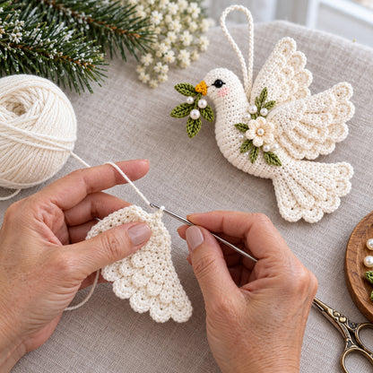 Crochet Peace Dove Ornament Pattern PDF – Christmas Wedding Memorial Decoration Instant Download