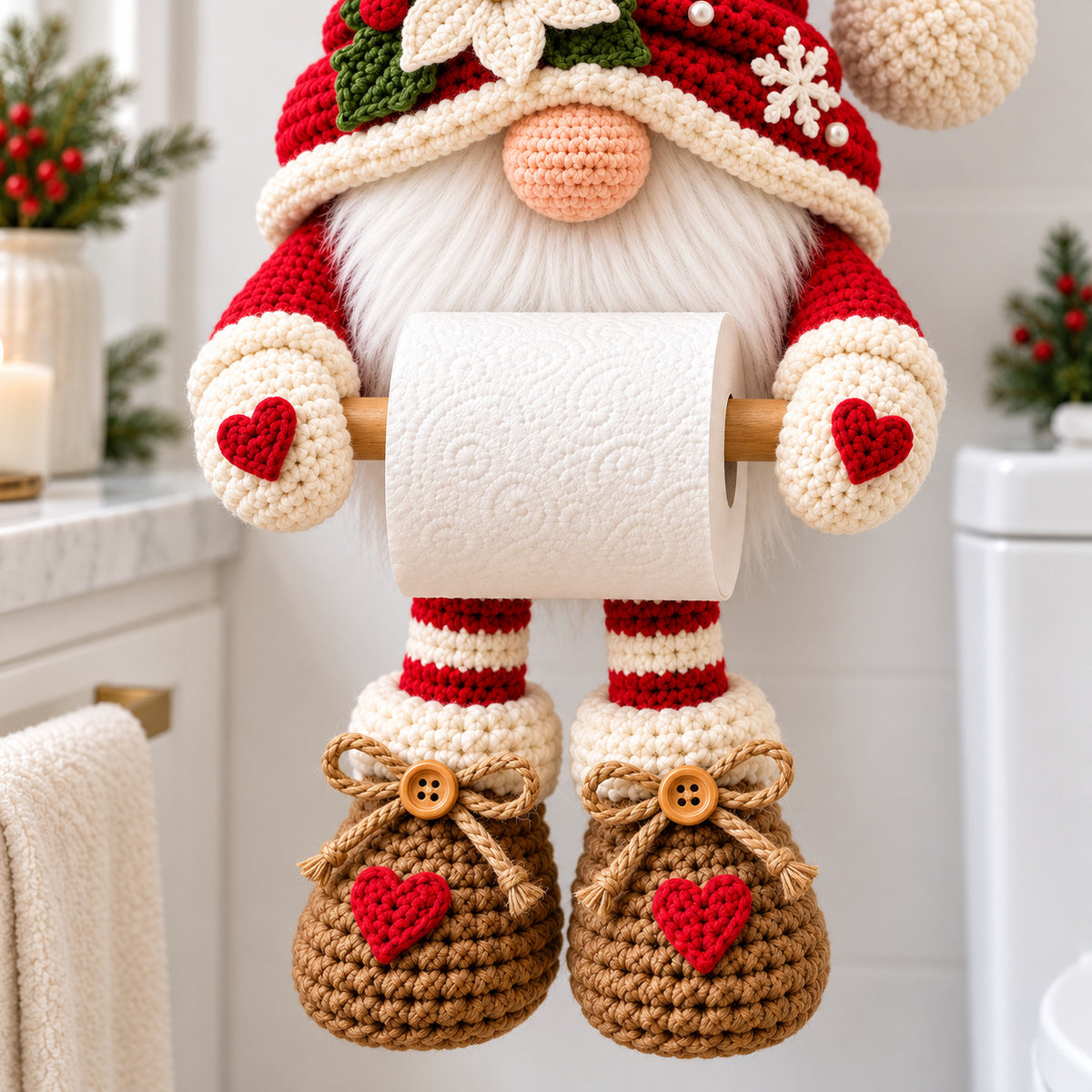 Christmas Gnome Toilet Paper Holder Crochet Pattern PDF – Holiday Bathroom Decor